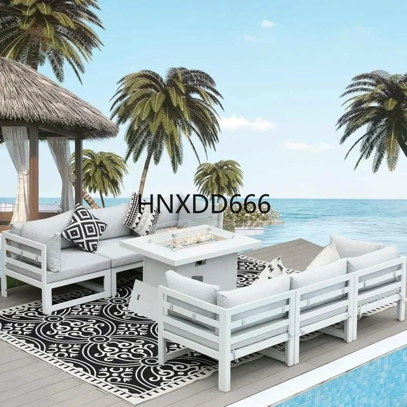 Outdoor Furniture With Fire Pit Table - 7-местный алюминиевый комплект для отдыха на