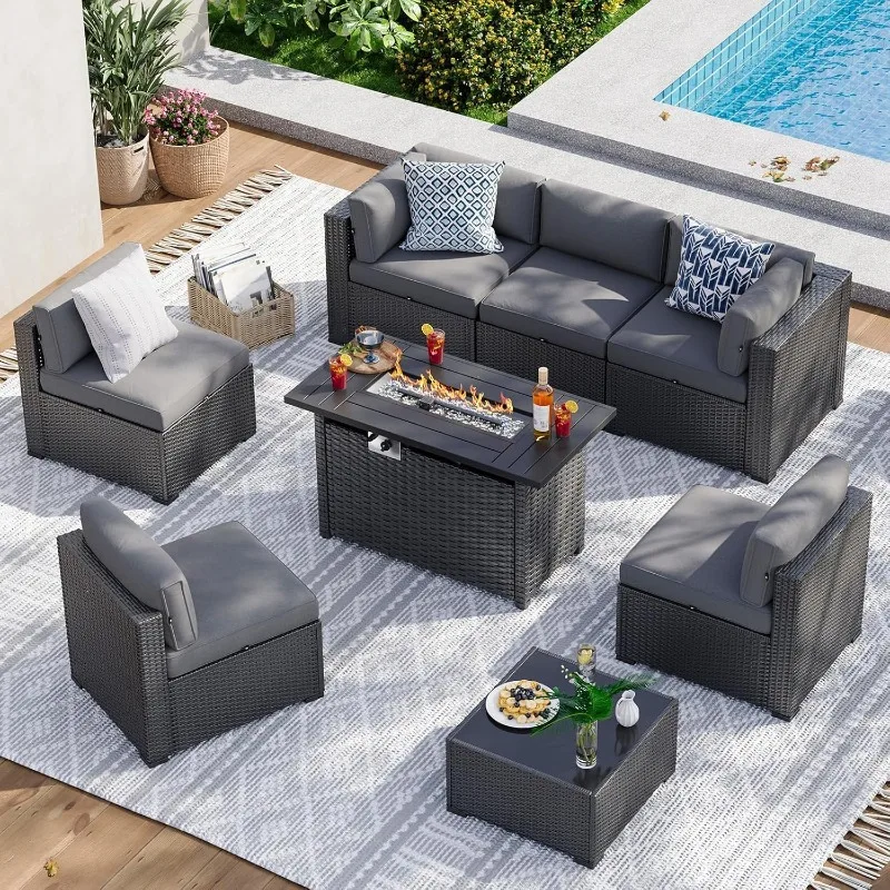 Outdoor Furniture With Fire Pit Table - Набор садовой мебели Aoxun из 8