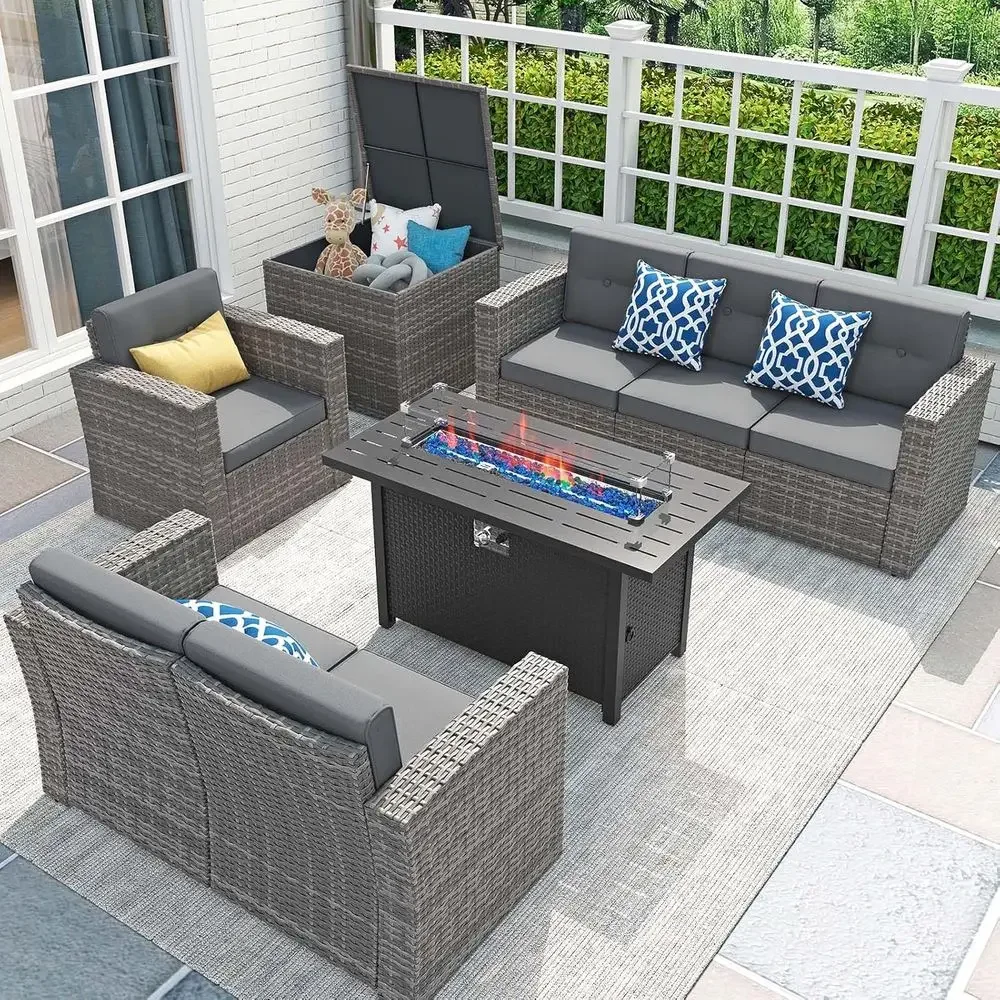 Outdoor Furniture With Fire Pit Table - Комплект садовой мебели из 8 предметов