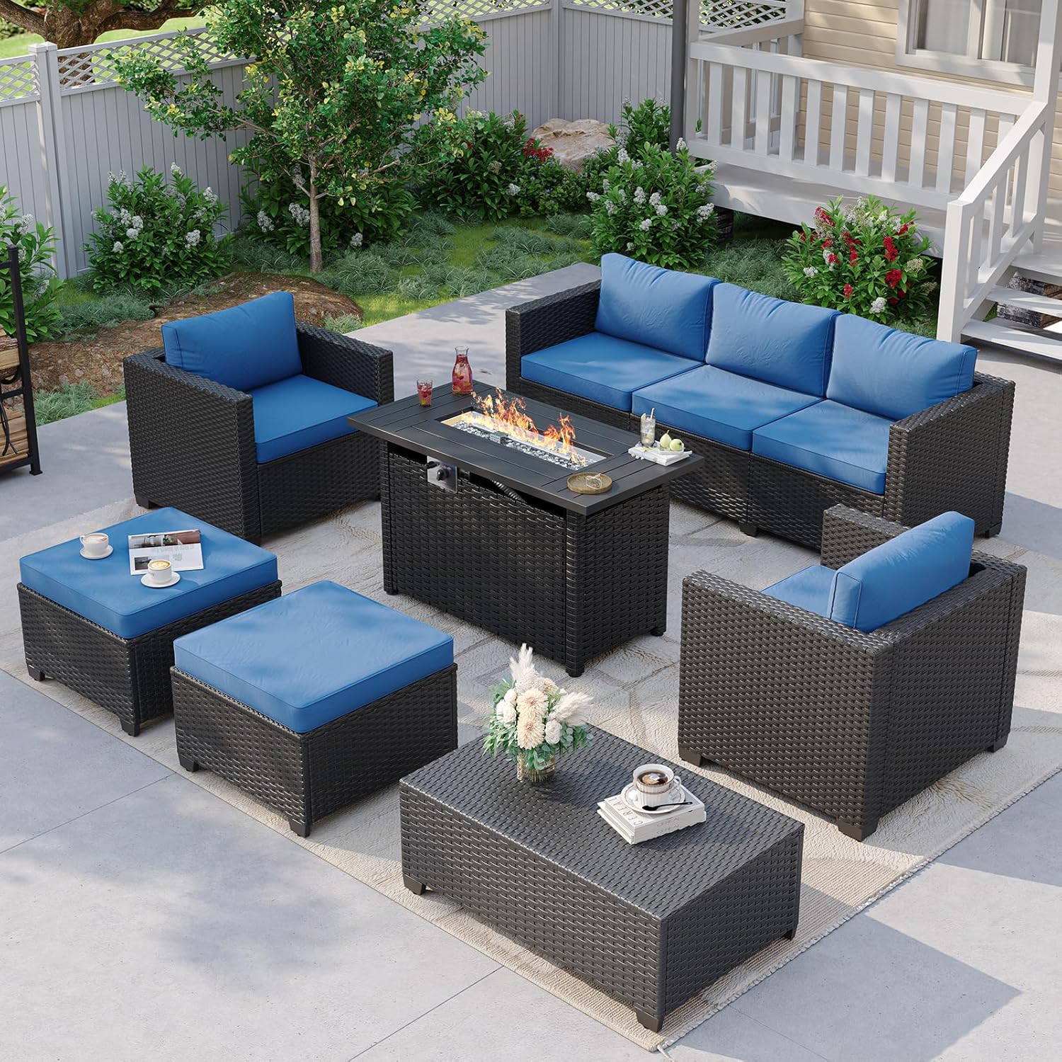 Синий уличный секционный диван – обзор и цена Outdoor Furniture With Fire Pit Table