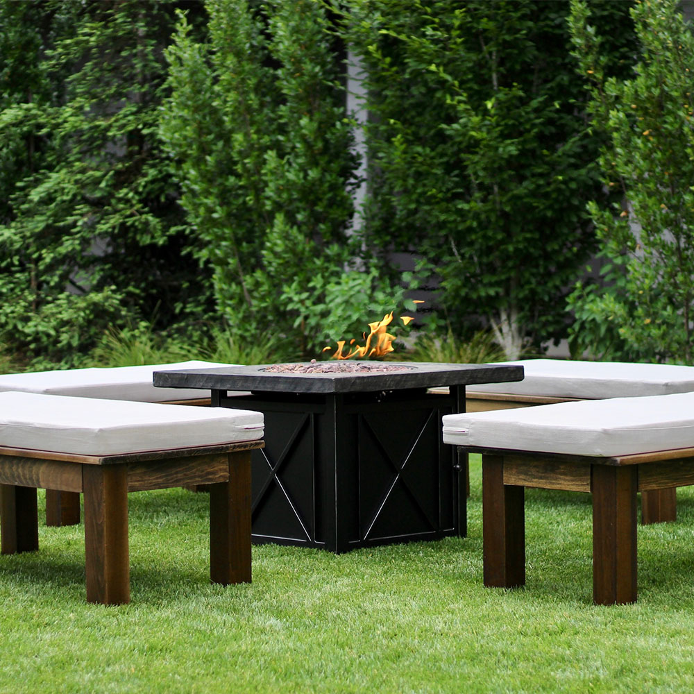 Современный уличный газовый ст – обзор и цена Outdoor Furniture With Fire Pit Table